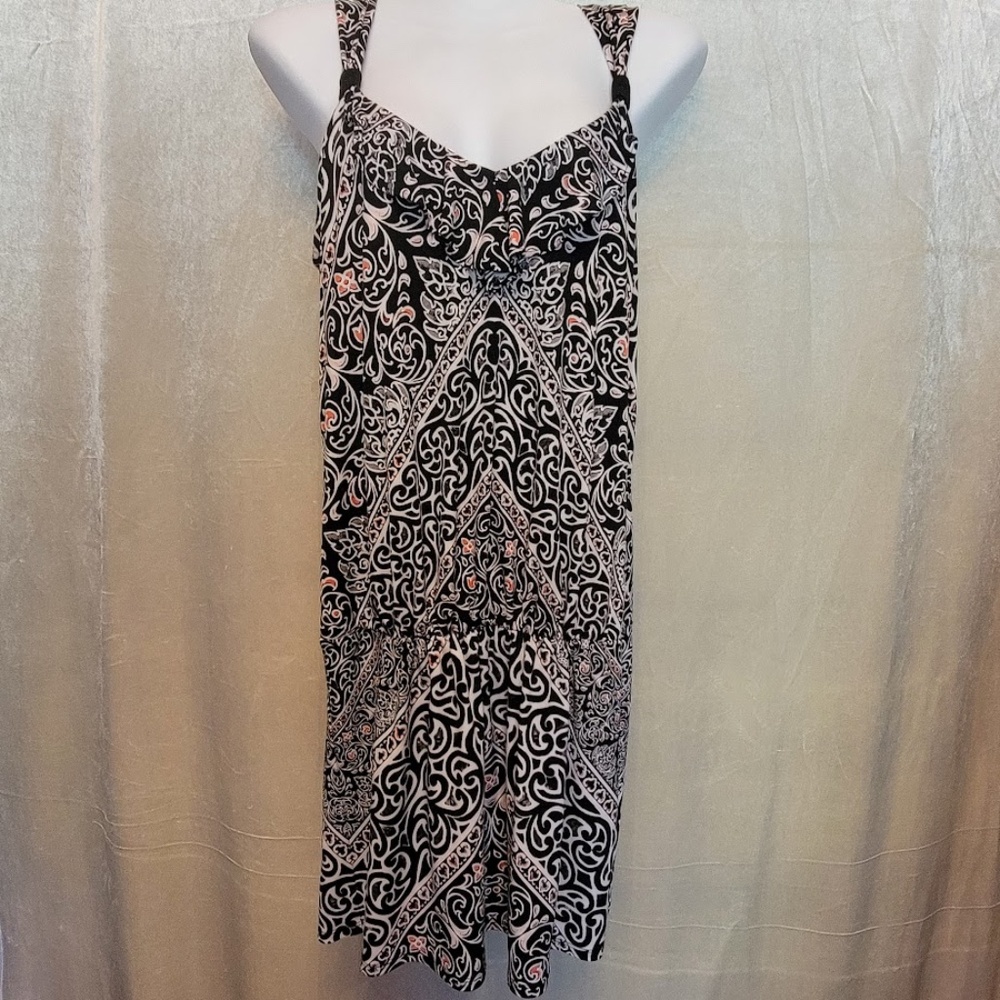 WHBM Scroll Print, Ruffle V-Neck, Drop Waist Tank Tunic or Minidress - Size XL